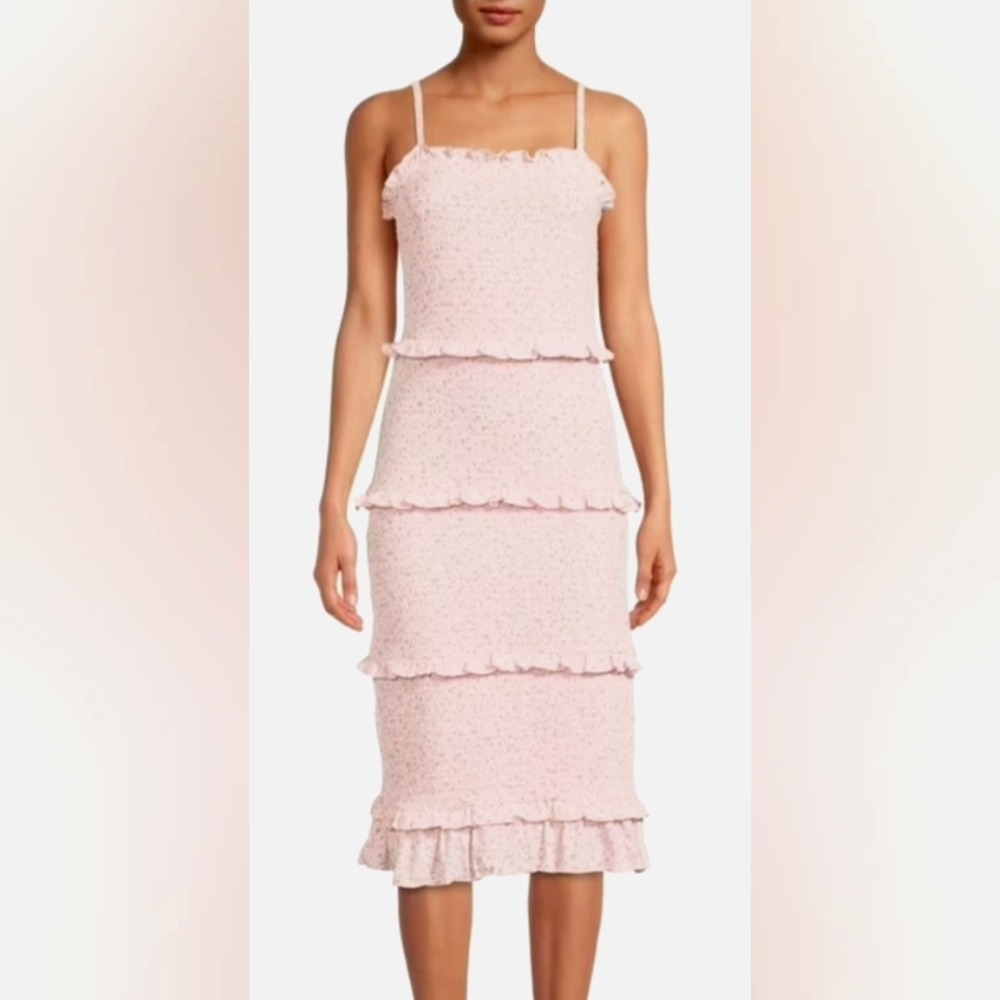 No Boundaries NOBO Pink Tiered Smocked Ruffle Sleeveless Dress